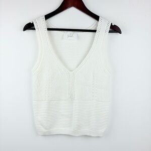 Gild Be Golden Women's White Crochet Knit Sleeveless Tank Top Sweater Boho Small